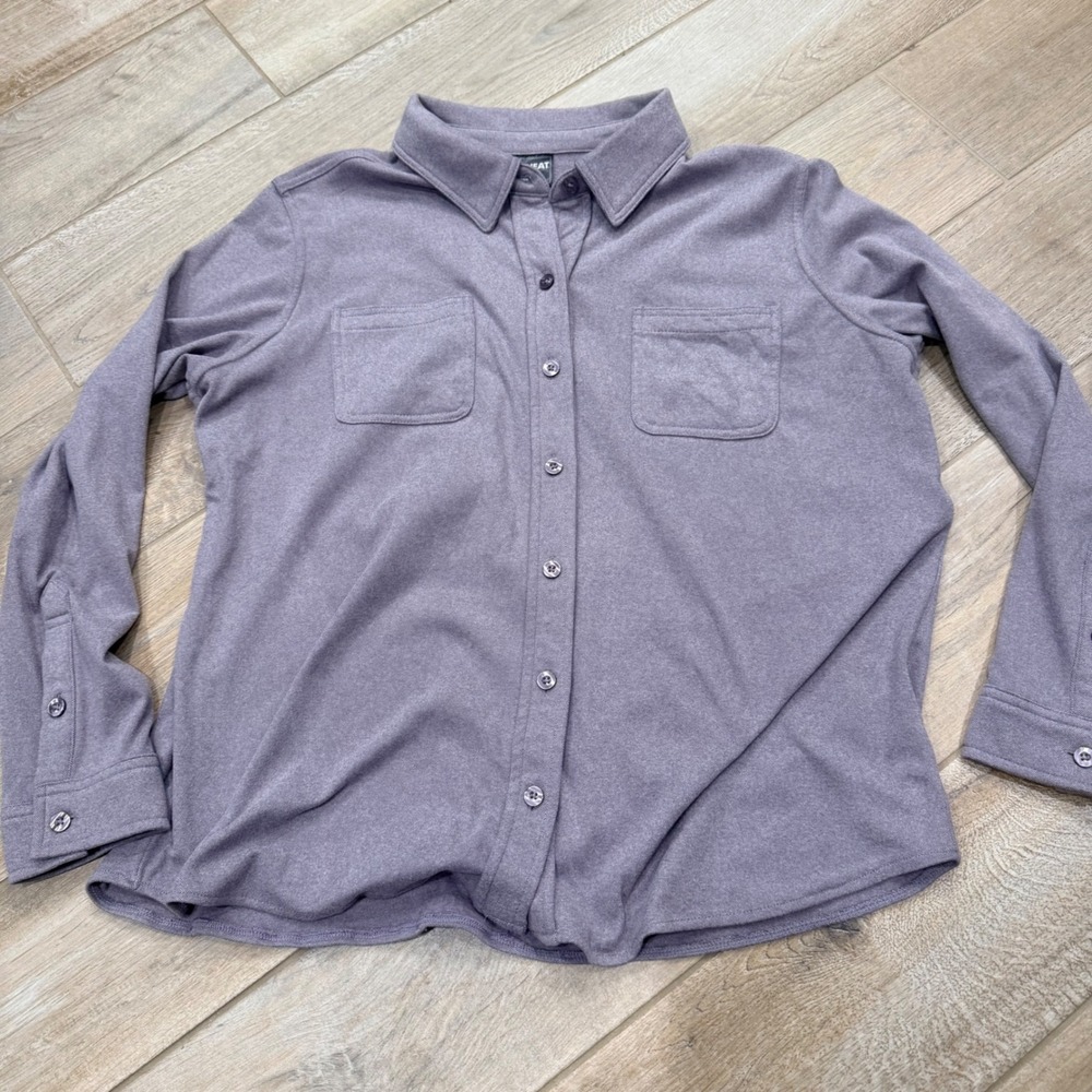 32 Degrees Heat Womens Purple Mauve Knit Button Down Shirt Jacket Large